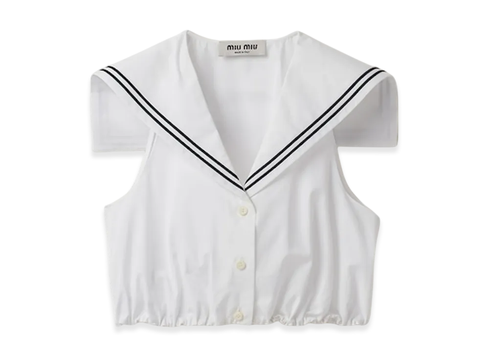 MIU MIU Women's Poplin Sailor Top "White"