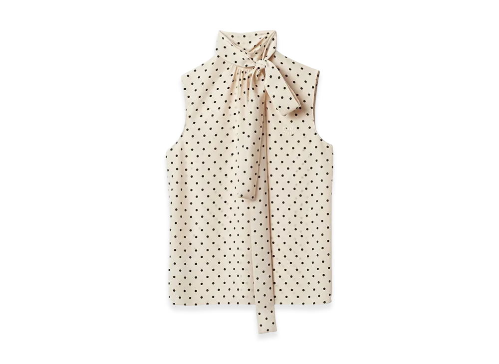 MIU MIU Women's Polka Dot Crepe De Chine Top "Ivory/Black"