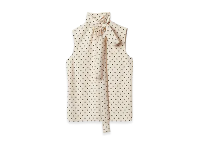 MIU MIU Women's Polka Dot Crepe De Chine Top "Ivory/Black"