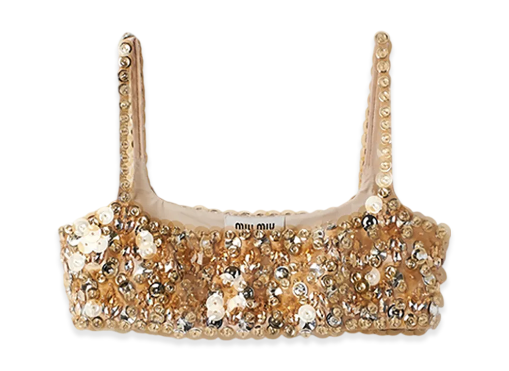 MIU MIU Women's Embroidered Silk and Wool Top "Sand Beige"