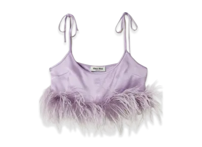 MIU MIU Women's Feather Trimmed Satin Top "Lilac"