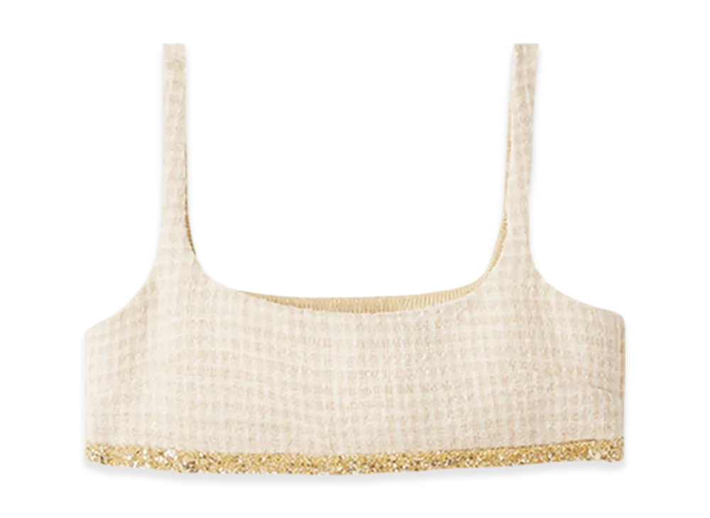 MIU MIU Women's Check Lame Top "Avory/Albino White"