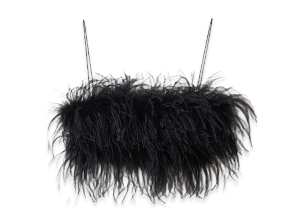 MIU MIU Women's Feather Trimmed Grain De Poudre Top "Black"