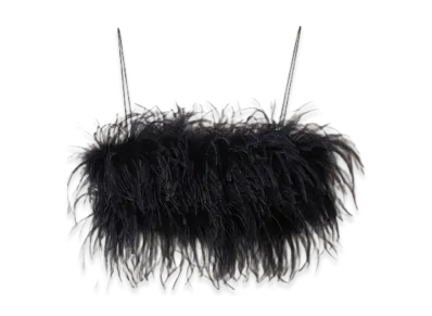 MIU MIU Women's Feather Trimmed Grain De Poudre Top "Black"