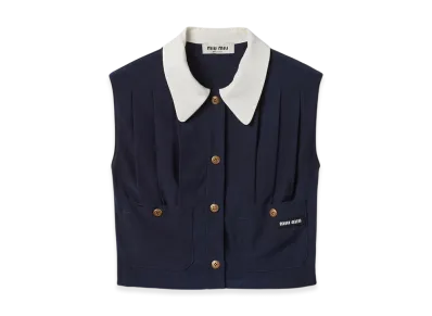 MIU MIU Women's Pleated Marocain Top "Navy"