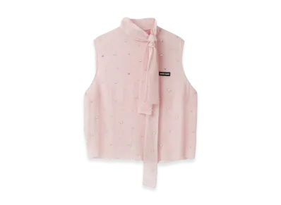 MIU MIU Women's Diamante Embellished Chiffon Top "Alabaster Pink"