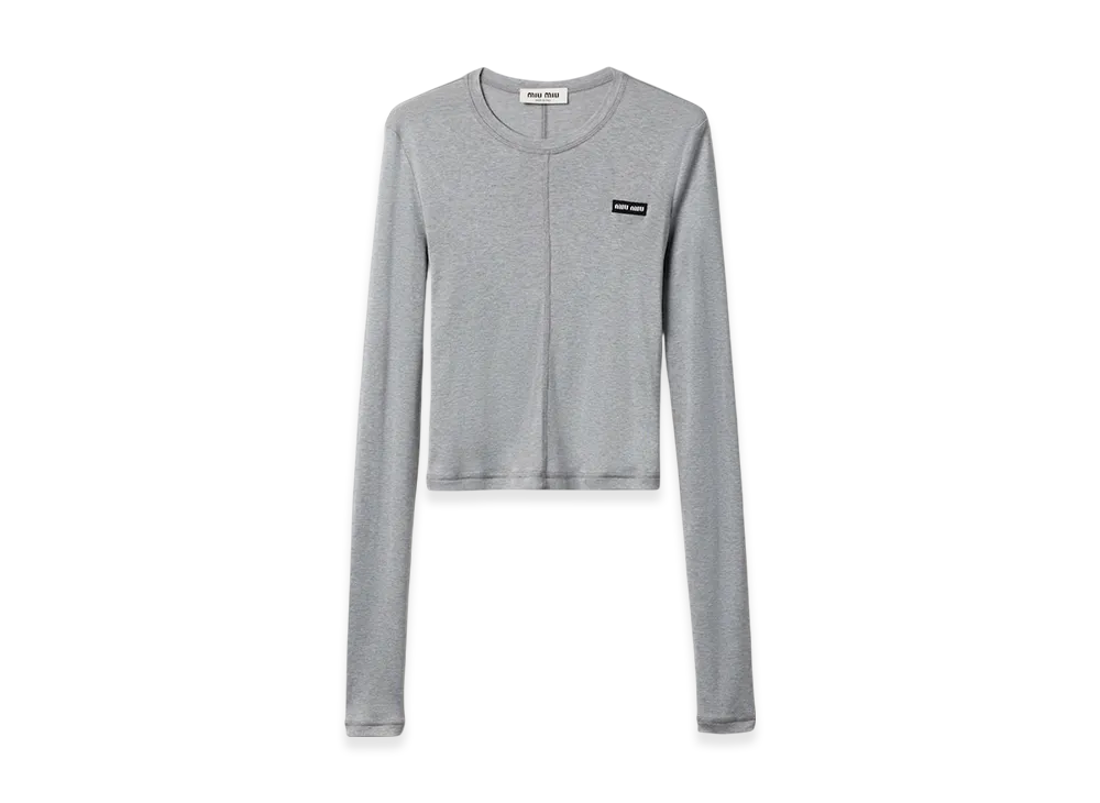 MIU MIU Women's Logo Jersey Silk Top "Grey"