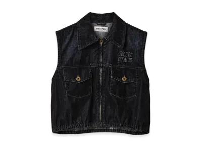 MIU MIU Women's Washed Flocked Chambray Top "Black"