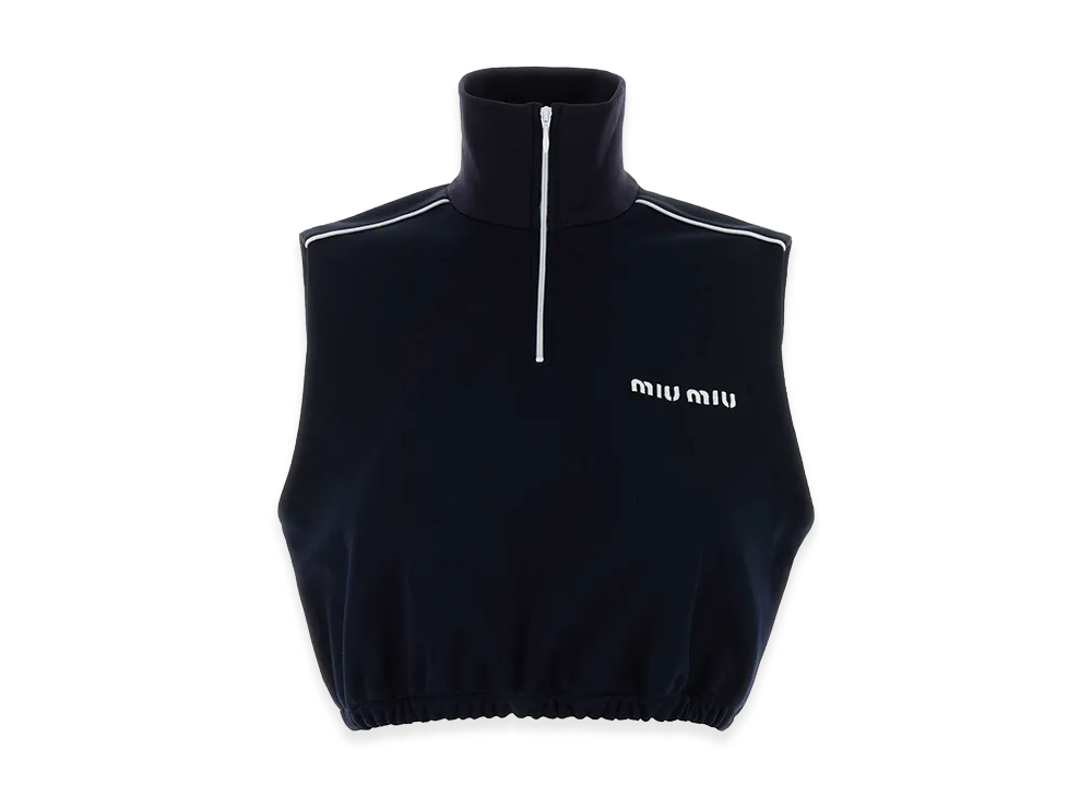 MIU MIU Women's Polyester Blend Top "Midnight Blue"