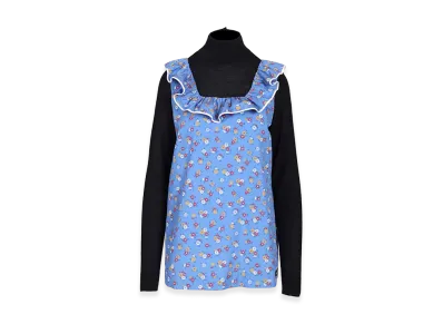 MIU MIU Women's Popeline Shirt With Sleeveless Flower Motif "Blue/Black"