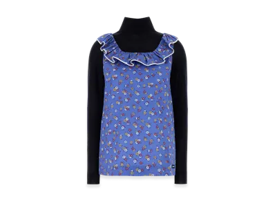 MIU MIU Women's Popeline Top Sleeveless with Flower Motif "Blue"