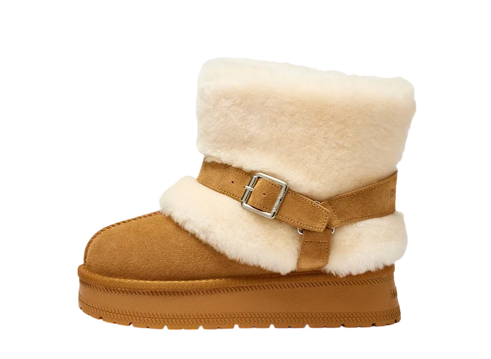 Matin Kim Buckle Fur Boots "Beige"