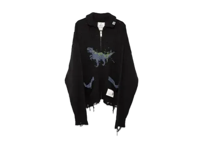 Maison MIHARA YASUHIRO Dinosaur Zip-up Knit Cardigan "Black"