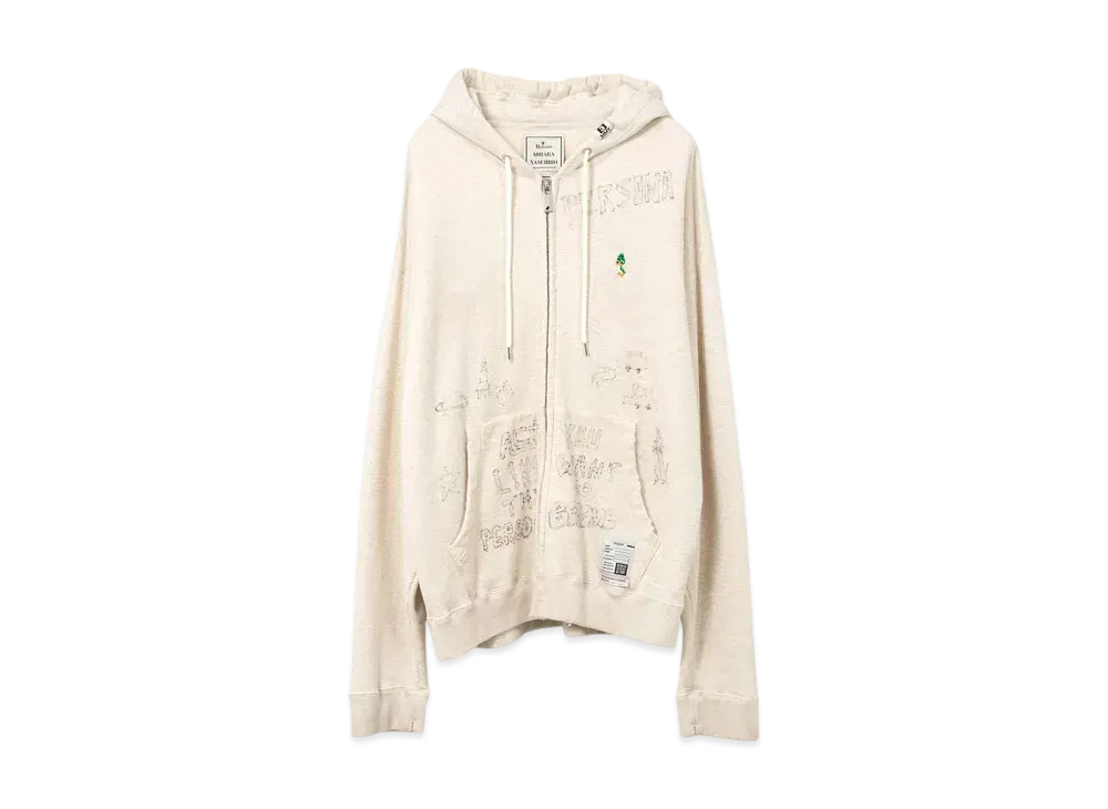 Maison MIHARA YASUHIRO Distressed Graffiti Print Zip-up Hoodie "White"