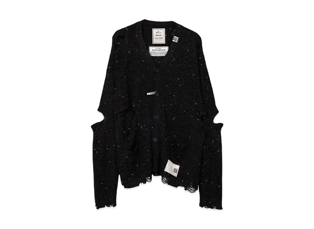 Maison MIHARA YASUHIRO Distressed Spangle Knit Cardigan "Black/Black"