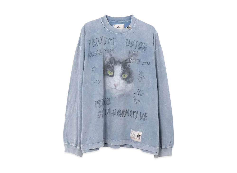 Maison MIHARA YASUHIRO Bleached Cat Print Long Sleeve T-shirt "Blue"