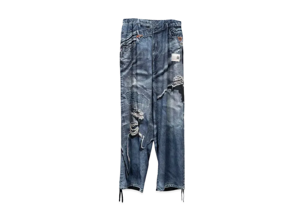 ミハラヤスヒロ x トーキングアバウトジアブストラクション トロンプ ユイル アーカイブ プリント ワイド パンツ "インディゴ"