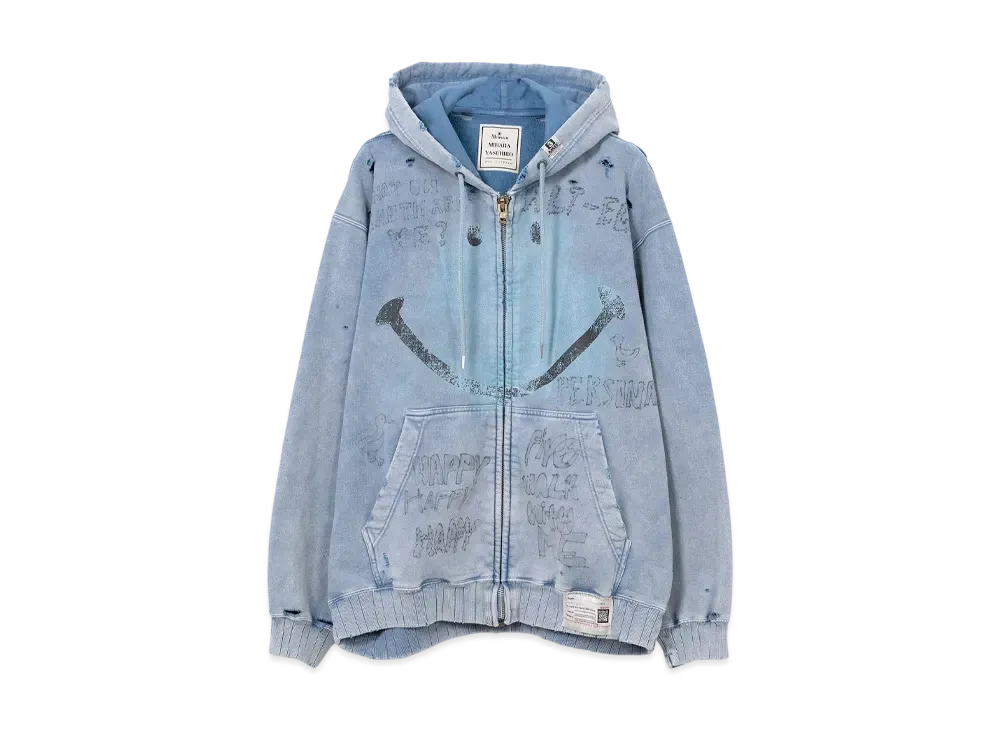 Maison MIHARA YASUHIRO Bleached Smily Face Print Zip-up Hoodie "Blue"