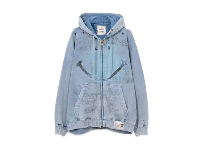 Maison MIHARA YASUHIRO Bleached Smily Face Print Zip-up Hoodie "Blue"