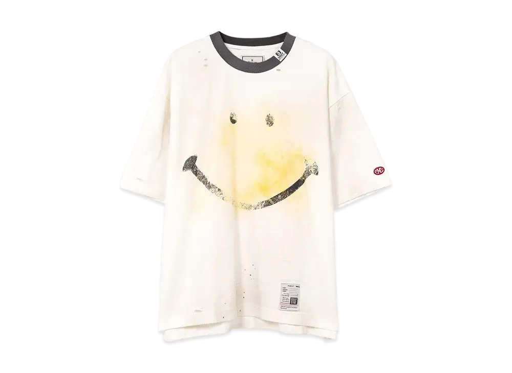 Maison MIHARA YASUHIRO Smily Face Print Distressed Ringer T-Shirt "White"