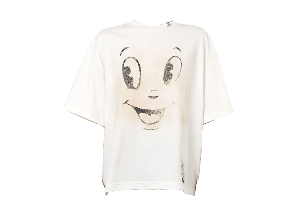 Maison MIHARA YASUHIRO Happy Face Printed Distressed T-Shirt "White"