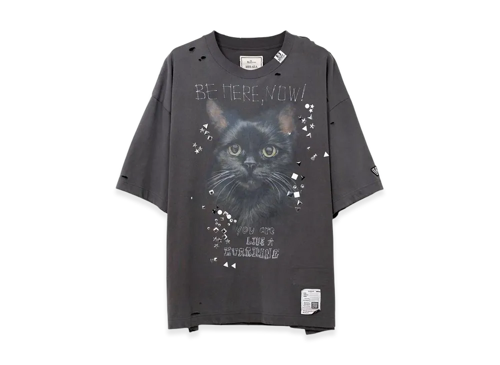Maison MIHARA YASUHIRO Cat Printed Embellished Distressed T-Shirt "Black"