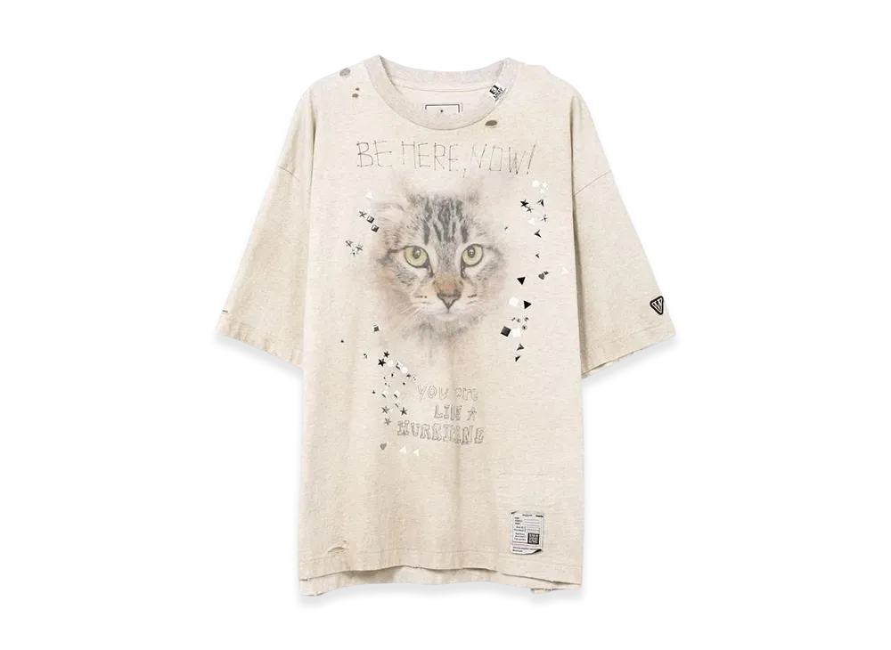 Maison MIHARA YASUHIRO Cat Printed Embellished Distressed T-Shirt "Gray"