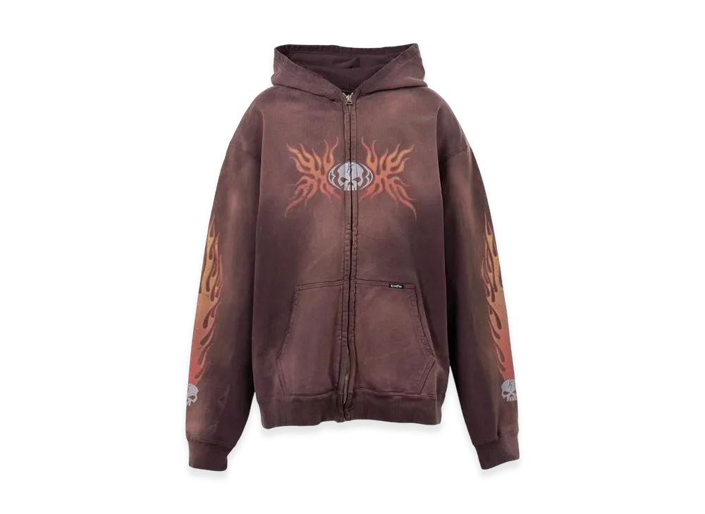Maison MIHARA YASUHIRO x KAMIYA ''Skull Flame'' Distressed Zip-up Hoodie "Brown"