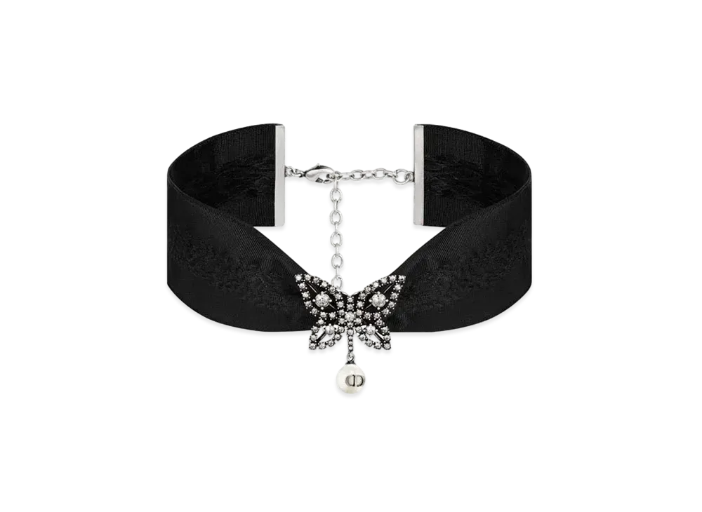 Dior Papillon de Nuit Choker Metal Silk Resin Pearl and Crystals "Silver/Black/White"