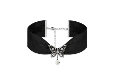 Dior Papillon de Nuit Choker Metal Silk Resin Pearl and Crystals "Silver/Black/White"