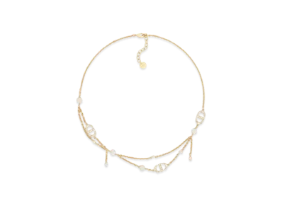 Dior Petit CD Necklace Metal with Resin Pearls and Crystals "Gold/White/Silver"