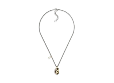Dior Cannage Pendant Necklace Brass with Marble Stone "Silver/Gold/Brown"