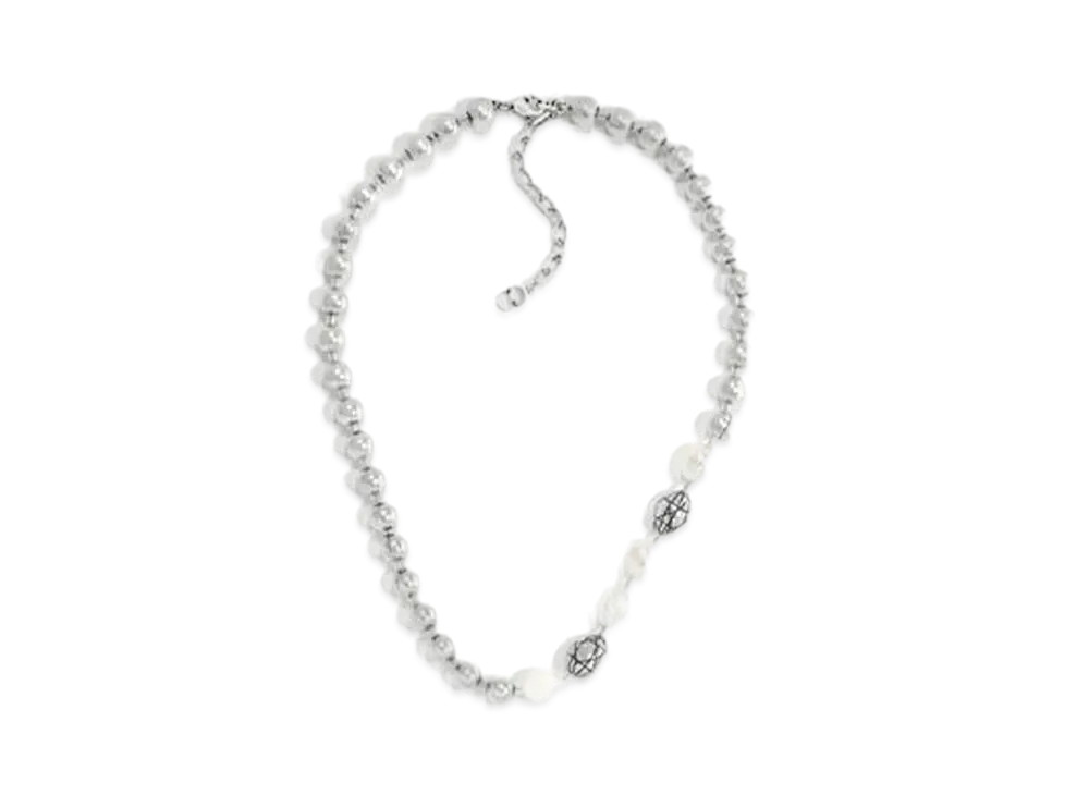 Dior Cannage Necklace Brass with Freshwater Pearls "Antique Silver/White"