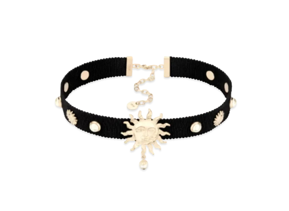 Dior Toile de Jouy Soleil Choker Metal with Grosgrain and Resin Pearls "Gold/Black/White"