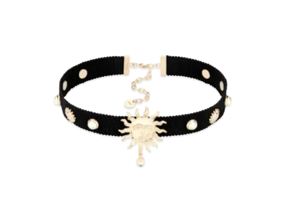 Dior Toile de Jouy Soleil Choker Metal with Grosgrain and Resin Pearls "Gold/Black/White"