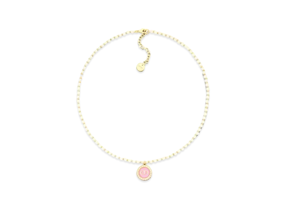 Dior Petit CD Baroque Necklace Metal with Resin Pearls and Glass "Gold/White/Cadmium Pink"