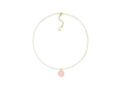 Dior Petit CD Baroque Necklace Metal with Resin Pearls and Glass "Gold/White/Cadmium Pink"