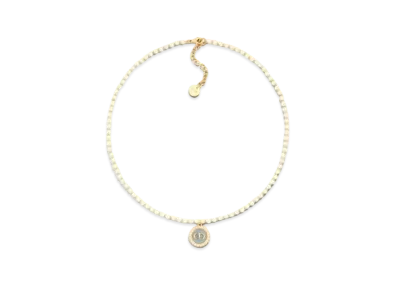 Dior Petit CD Baroque Necklace Metal with Resin Pearls and Glass "Gold/White/Sky Blue"