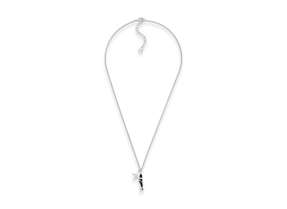 Dior x Lewis Hamilton Pendant Necklace in Brass, Resin & Crystals "Silver/Black"