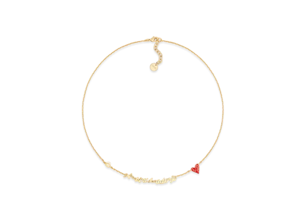 Dior Dioramour Je Vous Adore Necklace Finish Metal with Resin Pearl and Lacquer "Gold/White/Red"