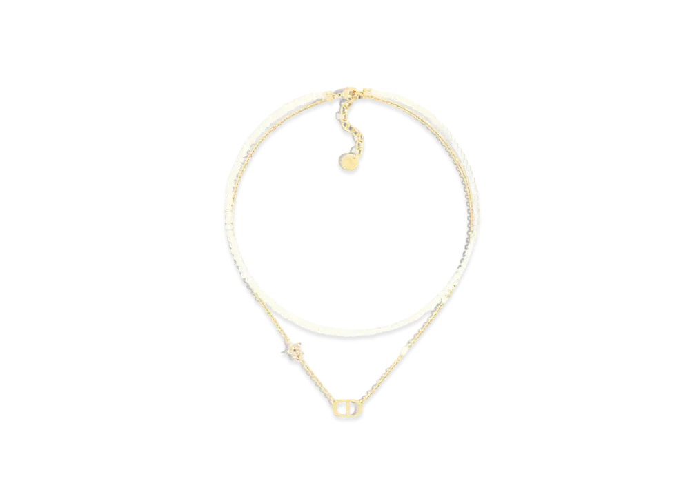 Dior Petit CD Necklace Metal with Resin Pearls and Crystals "Gold/Silver/White"