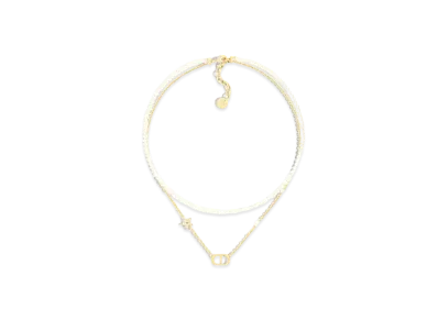 Dior Petit CD Necklace Metal with Resin Pearls and Crystals "Gold/Silver/White"