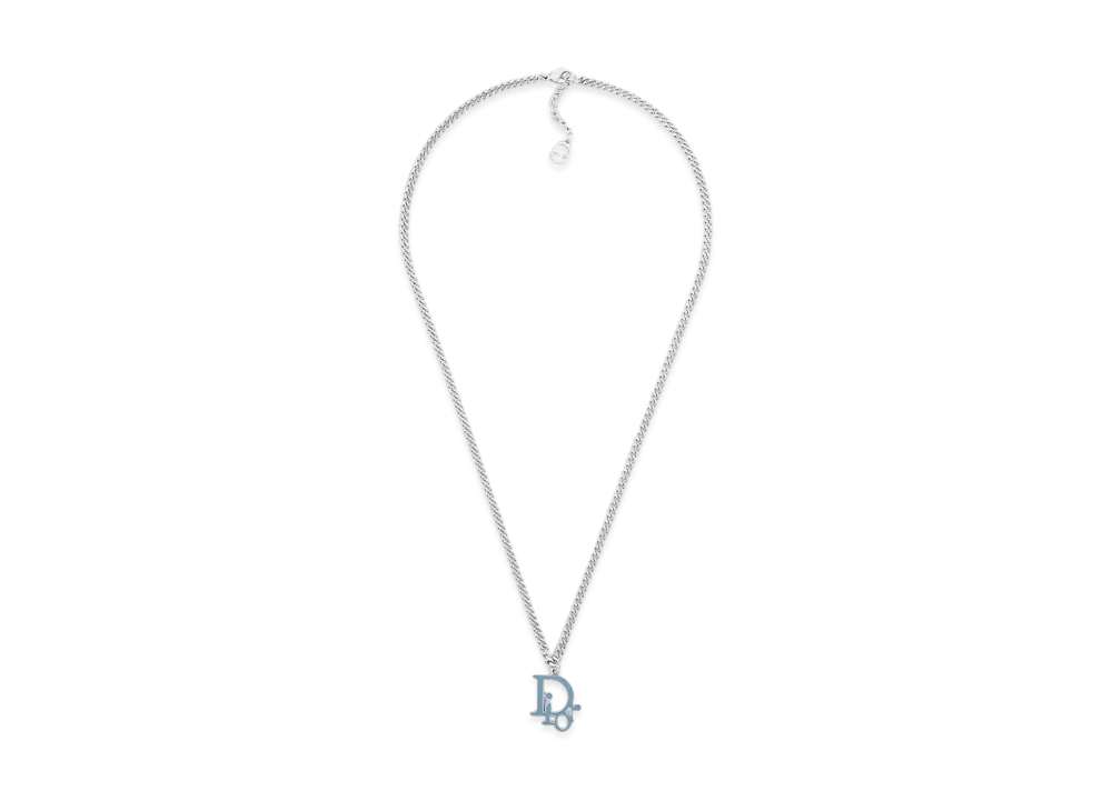 Dior Oblique Pendant Necklace Brass and Resin "Silver/Blue"