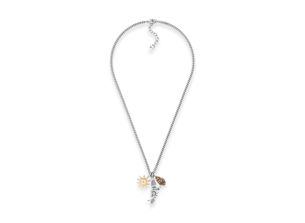 Dior x Lewis Hamilton Pendant Necklace with Resin Cabochons, Brass, Lacquer & Crystals "Gold/Silver/Multicolor"