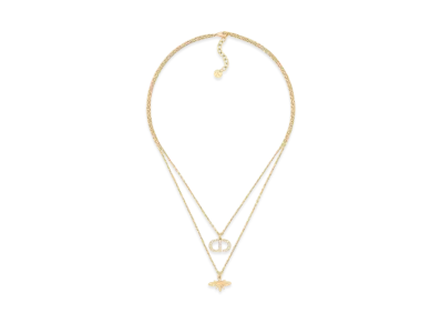 Dior Petit CD Bee Necklace Metal and Crystals "Gold/Silver"
