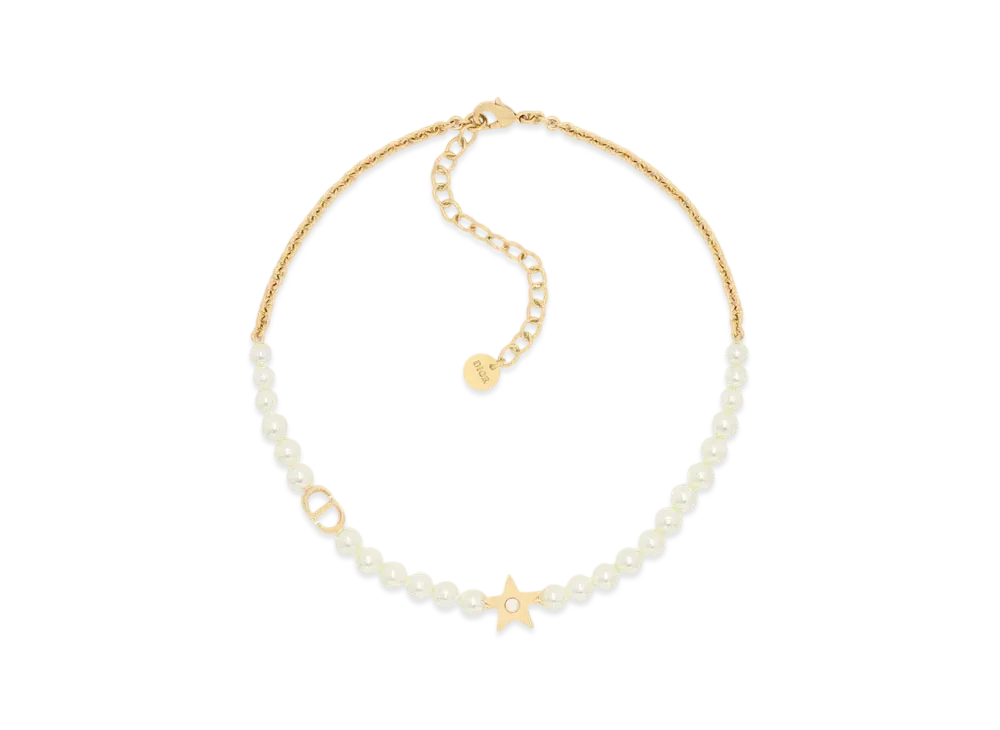 Dior Lucky Dior Necklace Metal and Resin Pearls "Gold/White"