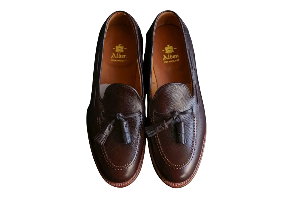 ALDEN Tassel Moccasin Leydon Scotch Grain Calf "Dark Brown" N8103L D Single Leather Sole