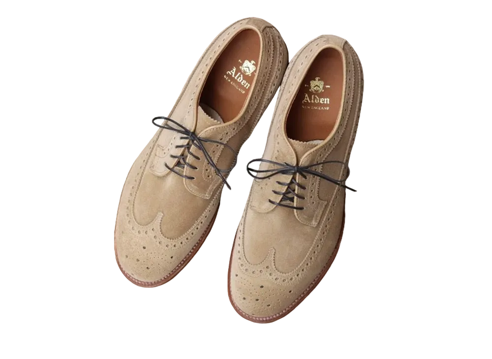 ALDEN Long Wing Tip Modified Calf Suede "Tan" N9503 D Single Leather Sole