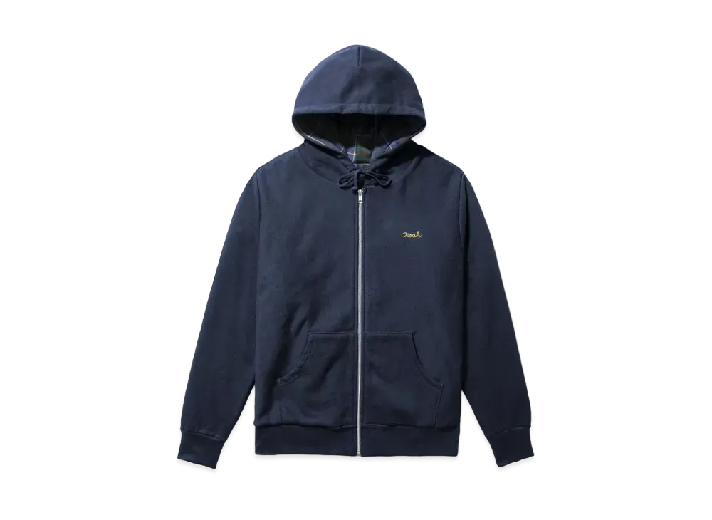 Noah Tartan-Lined Zip-Up Hoodie "Navy"