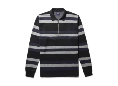 Noah Long Sleeve Striped Zip Polo "Black"